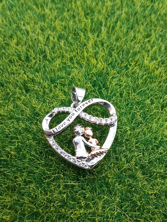 Jewelry - I Love You Forever Heart Pendant Necklace - Silver & Rose P409 Sterling